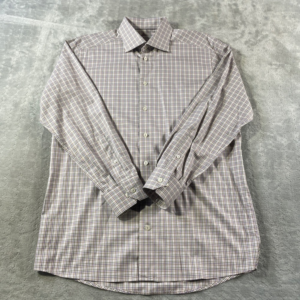 Eton Contemporary Dress Shirt Men 42- 16 1/2 Beige Plaid Cambridge Office Luxury